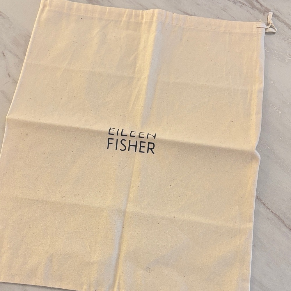 Eileen Fisher Canvas Drawstring Storage Pouch in Natural Cream with Black Logo